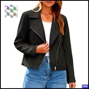 Faux Suede Cropped Moto Jacket Long Sleeve Zipper Biker Chic Fall Outfit